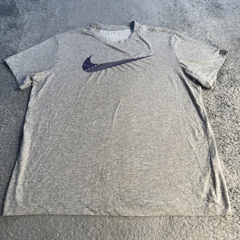 Nike Mens Dri-FIT Graphic Swoosh T-Shirt Large Heather Gray Athletic Tee